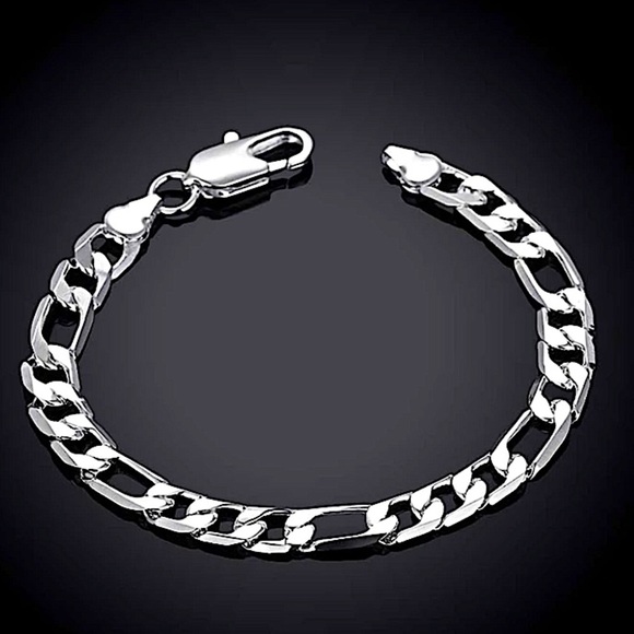 SILVER CUBAN FIGARO CHAIN LINK NECKLACE + BRACELE STERLING STMP .925 SET - Picture 5 of 7